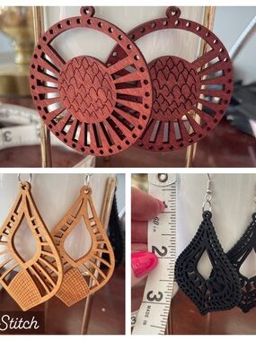 3️⃣ Pair Handcrafted Wooden Earrings - Lightweight